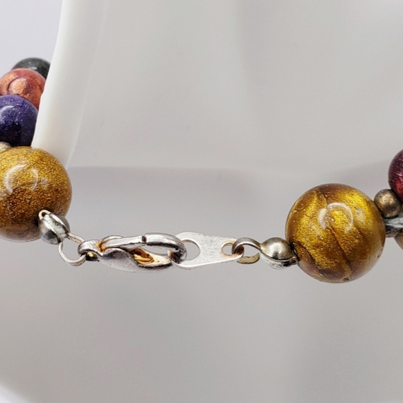 Double Strand Multi Color Beaded Necklace with Silver Floral Bead Accents - Picture 6 of 8